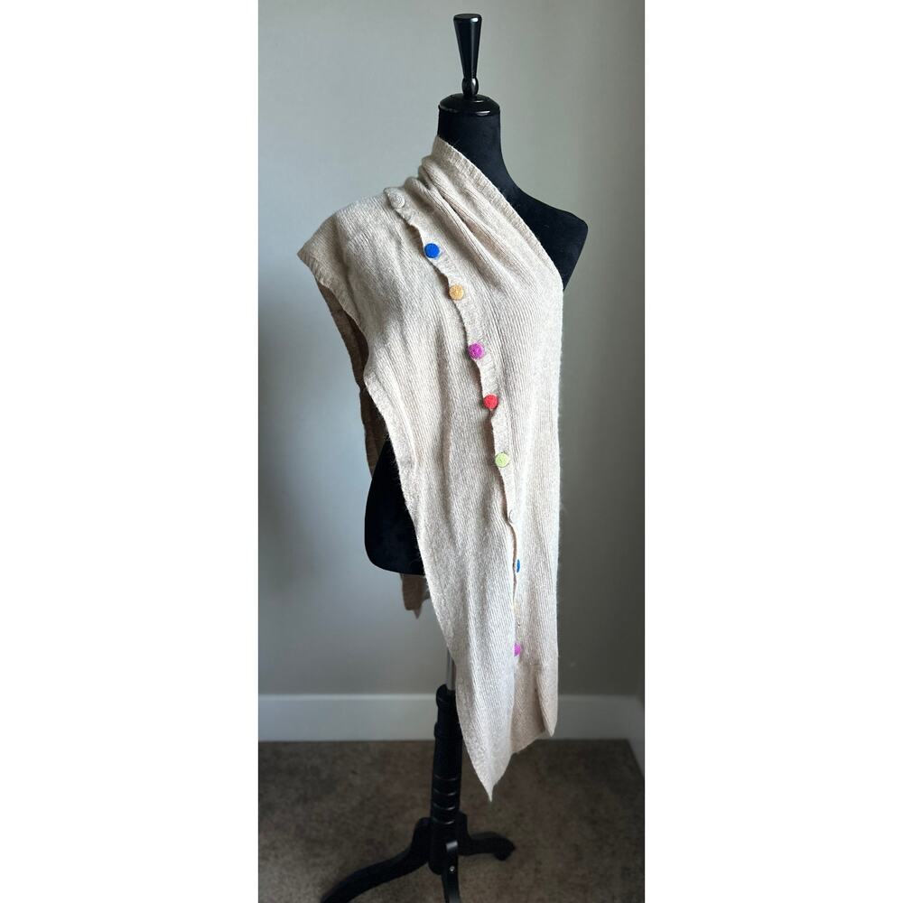 CAROLINA AMATO Cream Wool Angora Blend Button Detail Scarf Wrap